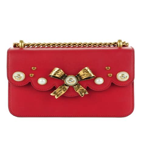 gucci red bow pearl leather chain shoulder bag|gucci adjustable shoulder handbags.